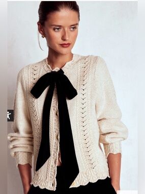 Boden velvet bow cable cardigan gold sparkle style k1177 size small & large nwt
